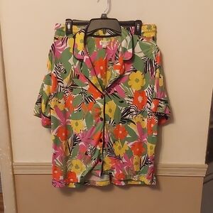 Beauty Sleep Social Tropical Floral  Top and Shorts Pajama Set Sz Large